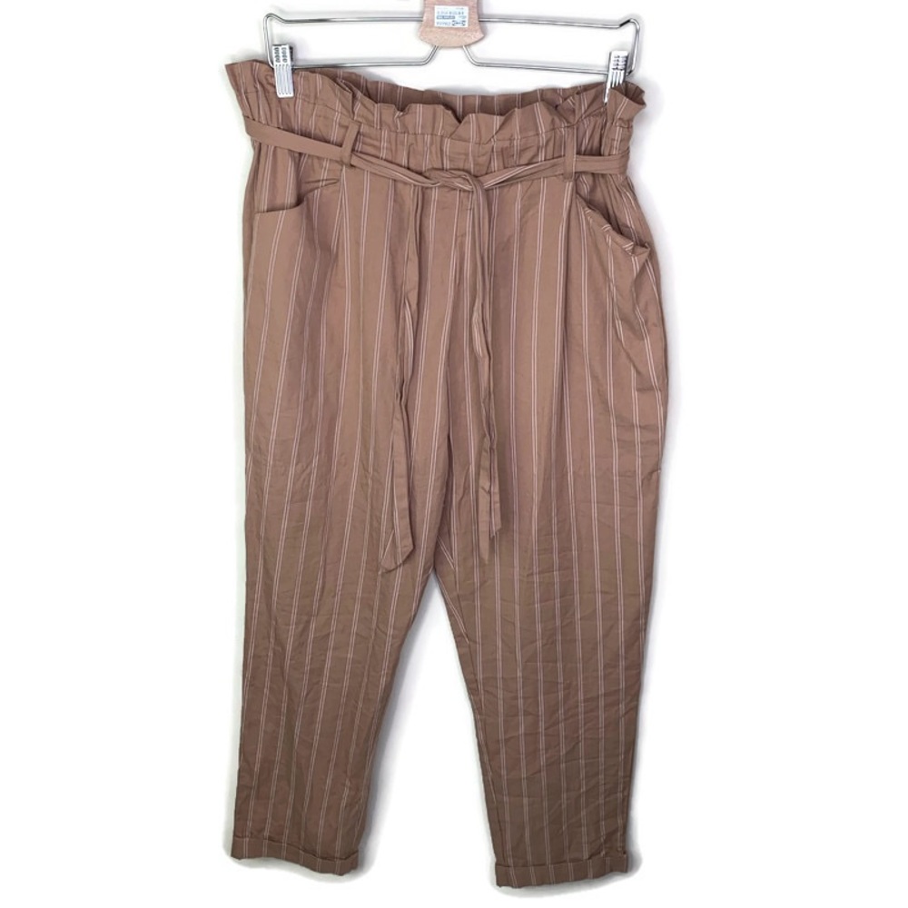 Thread & Supply Mocha Striped Paper Bag Waist Pant